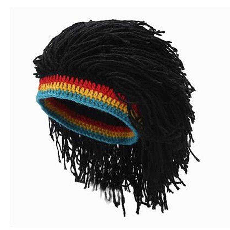 

Jamaican Knitted Wig Braid Hat Unisex Hair Hat Handmade Fancy Wig Caps Halloween Ghost House Wig Black чёрный