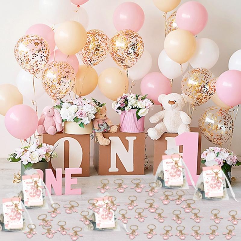 20Pcs Baby Month Celebration Souvenirs Party Decorations for Infant Welcoming Event Foot Pendant Keychains with Bags