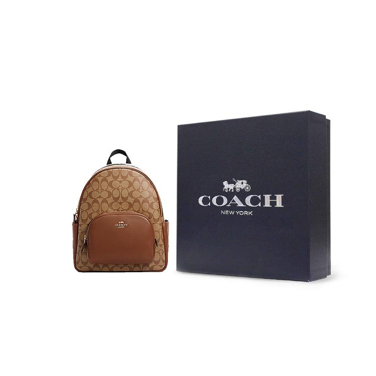 COACH Court Coated Canvas With Refined Pebbled Leather Backpack Large Women's Brown Monogram 5671-IME74