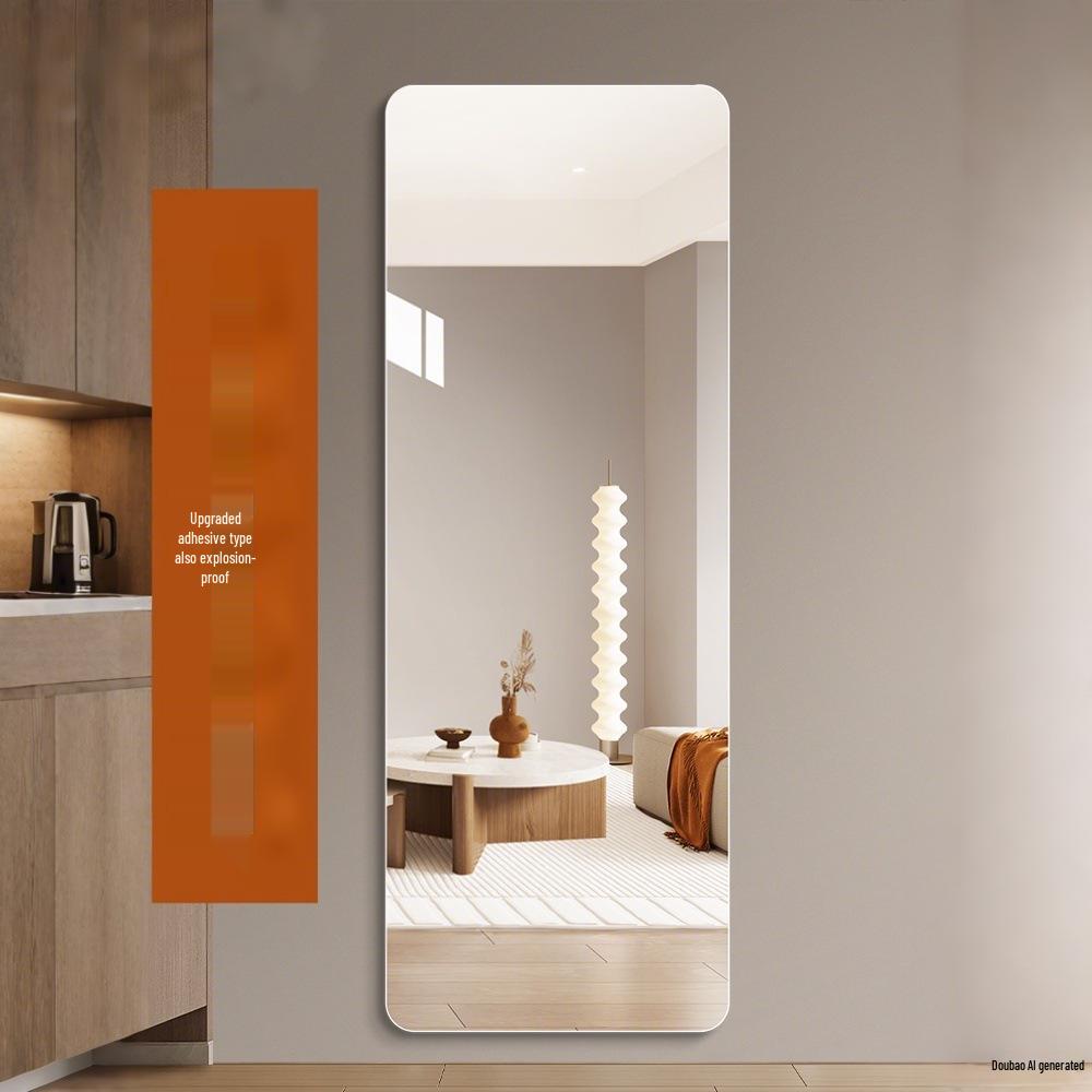 Self-Adhesive HD Full-Length Glass Mirror, Wall-Mounted, Explosion-Proof, Simple Style Dressing Mirror.