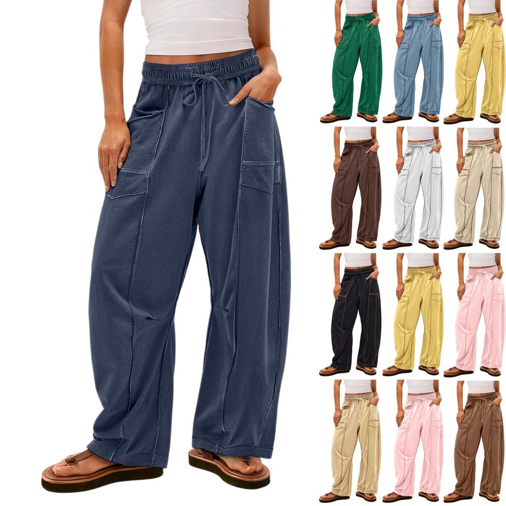 Women's Wide Leg Pants With High Waisted Straight Leg And Spliced Pocket Casual Pants