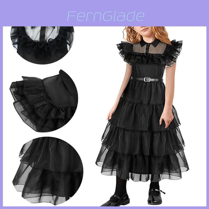 Wednesday Addams Kids Dress Cosplay Costume Party A-shaped Tiered Skirt
