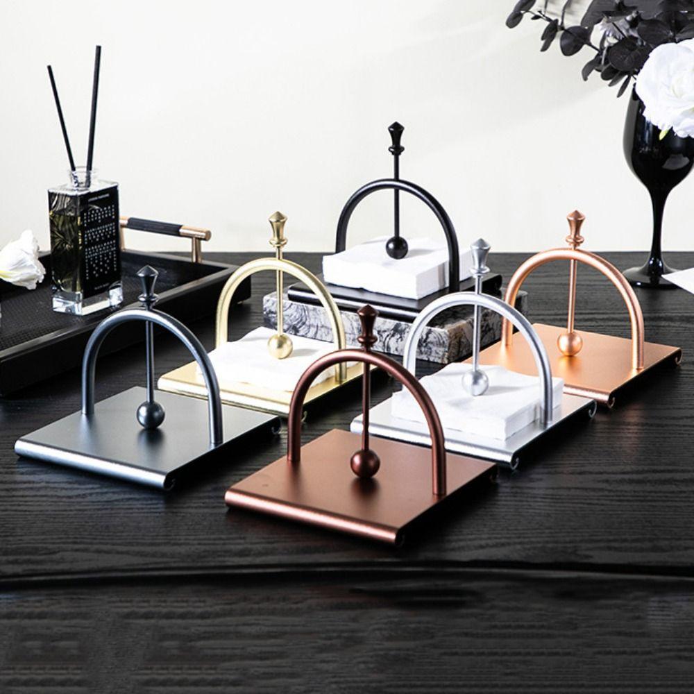 Retro Square Tissue Holder Creative European Style Arch Bridge Napkin Dispenser Light Luxury with Handle Aluminum Napkin Stand