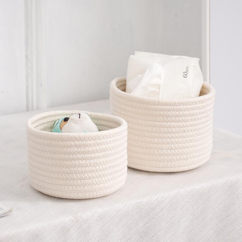 Small Cotton Rope Under Bed Storage Basket - Handwoven Home Organizer Bin for Snacks & Sundries Small (diameter 14 and height 9cm) белый