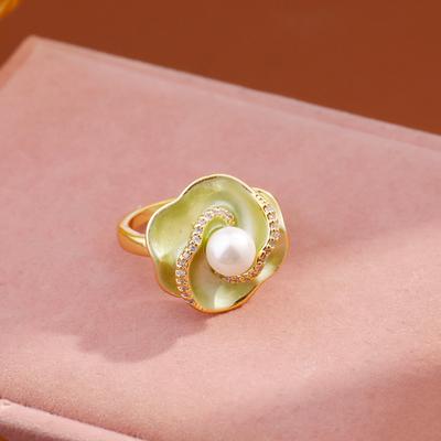 2025 New Enamel Dripping Oil Camellia Pearl Ring, Women's Fashion Ring, Light Luxury Temperament High-end Ring, Adjustable Ring