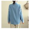 Spring and Autumn Literary Embroidery Versatile Denim Shirt Loose POLO Collar Long Sleeve Shirt Women's Top