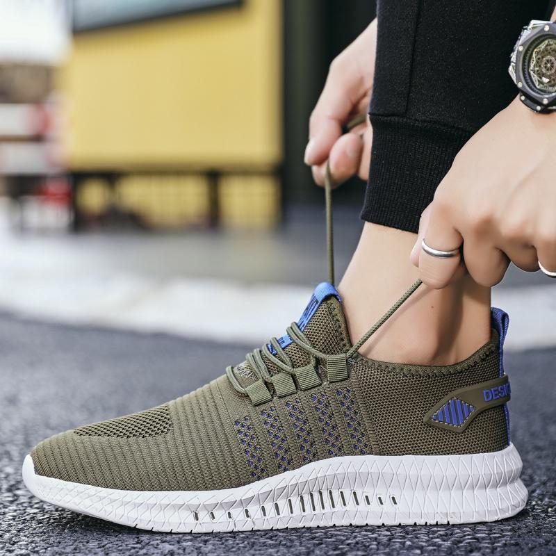 Light Breathable Men's Running Shoes Knitted Mesh Casual Sports Shoes Elastic Outdoor Training Sneakers Big Size 38-48