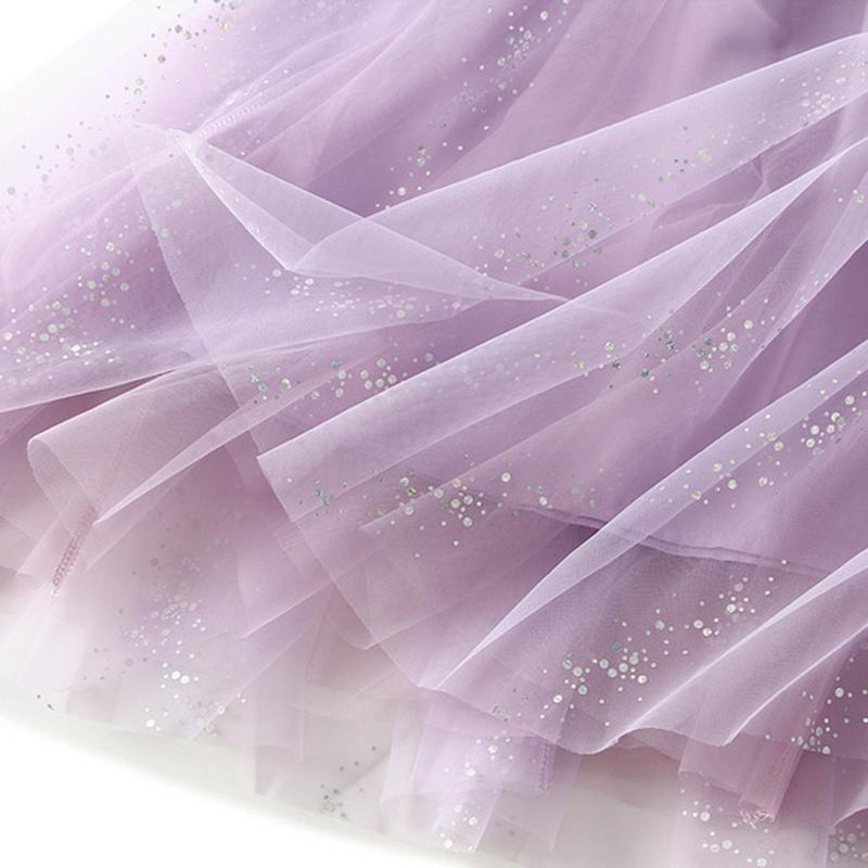 Qooth Women Shiny Fairy Tulle Gauze Skirt Elegant Sweet Elastic Waist Midi Mesh Skirt Ankle Length QT2201