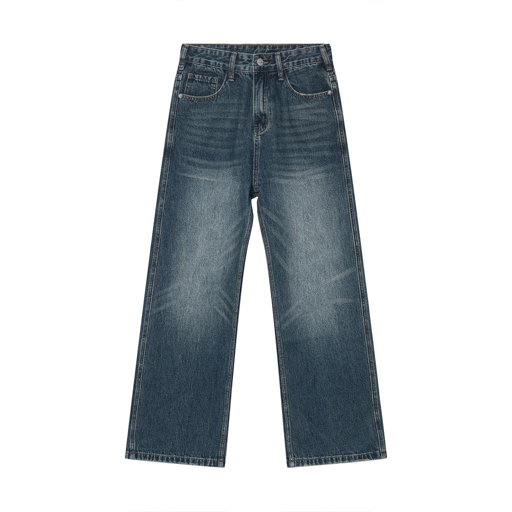 | Washed Cat Whiskers Straight White Casual Denim Trousers Loose Wide Legs Mopping Tide