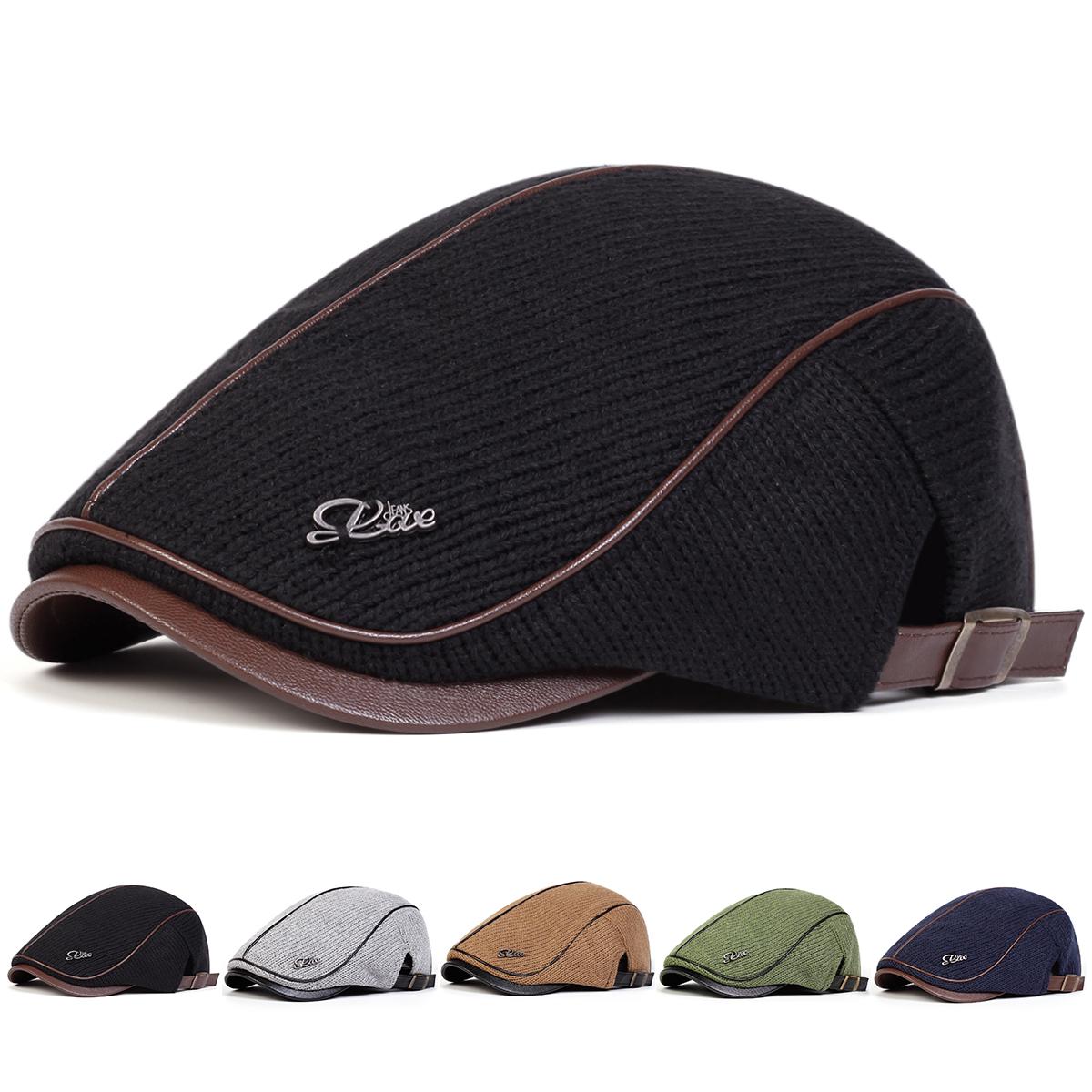 

Men Letter Label Knitting Newsboy Caps British Painters Hats Spring and Autumn Adjustable Flat Cap Hip Hop Berets Peaked Cap чорний