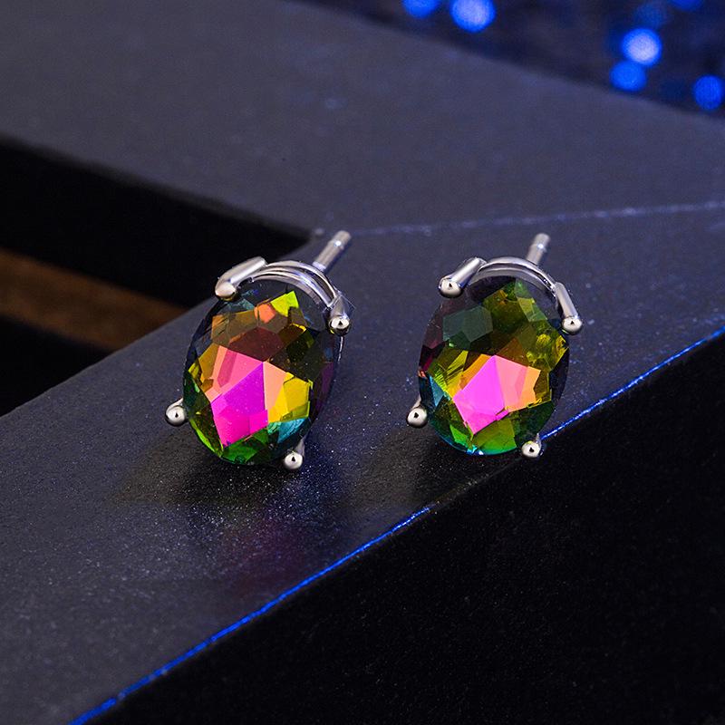 

Trendy Oval Colorful Gemstone Earrings for Women - European, American, Australian Style Fashion Jewelry
