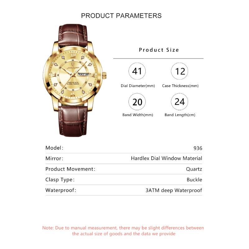 POEDAGAR Luxury Business Male Clock Date Week Waterproof Luminous Gold Wristwatch Casual Fashion Quartz Watches Reloj