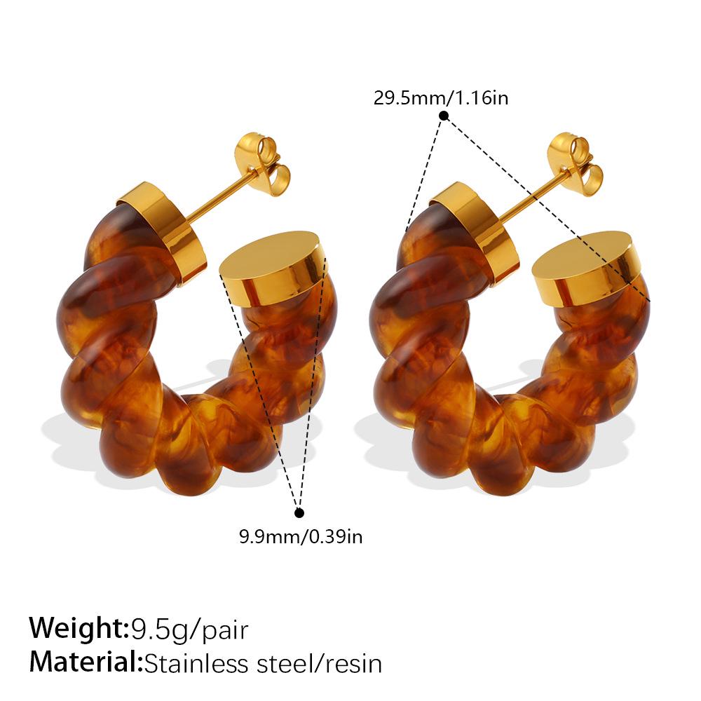 Retro Resin Twist Hoop Earrings: Stylish, Exaggerated, and Face-Slimming Design for Women