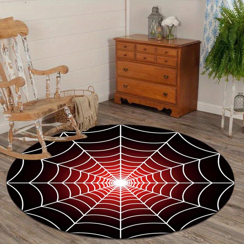 Spider webeffect round rug horror theme living room floor mat red blackdesign anti slip indoor carpet for Halloween or game room