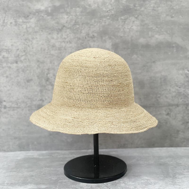60Cm Big Head Circumference Extra Fine Raffia Woven Hand Crochet Straw Hat Women'S Summer Foldable Sunscreen Sunshade Fisherman Hat