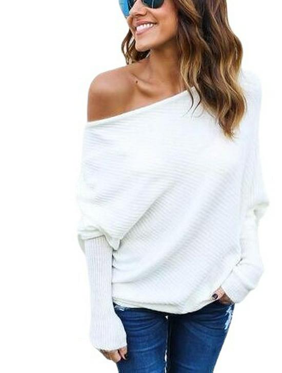 European & American Fall/Winter Sexy Off-Shoulder Batwing Sleeve Knitted Sweater for Women