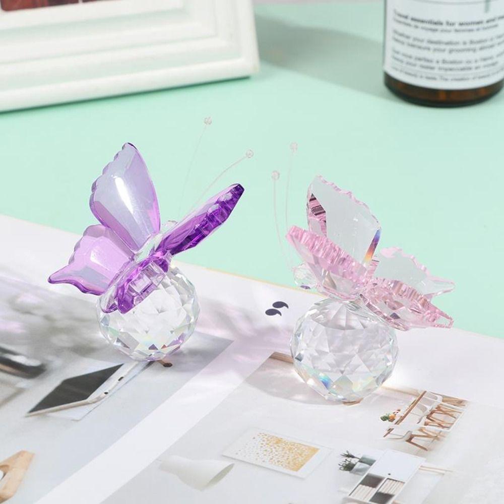Simple White Crystal Crystal Butterfly Vivid Cute Miniature Figurines Handmade Glass Art Children's Toys Wedding