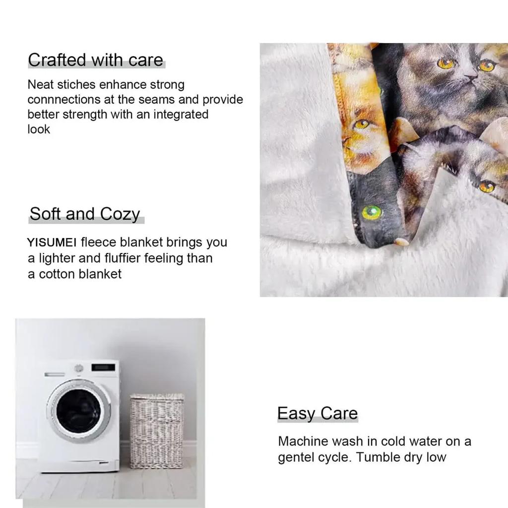 Cute Animal Cats Blanket Fleece Plush Throw Blankets Warm Bedspread Shawl for Bed Sofa Kitten Print Blanket Flannel Soft Cozy
