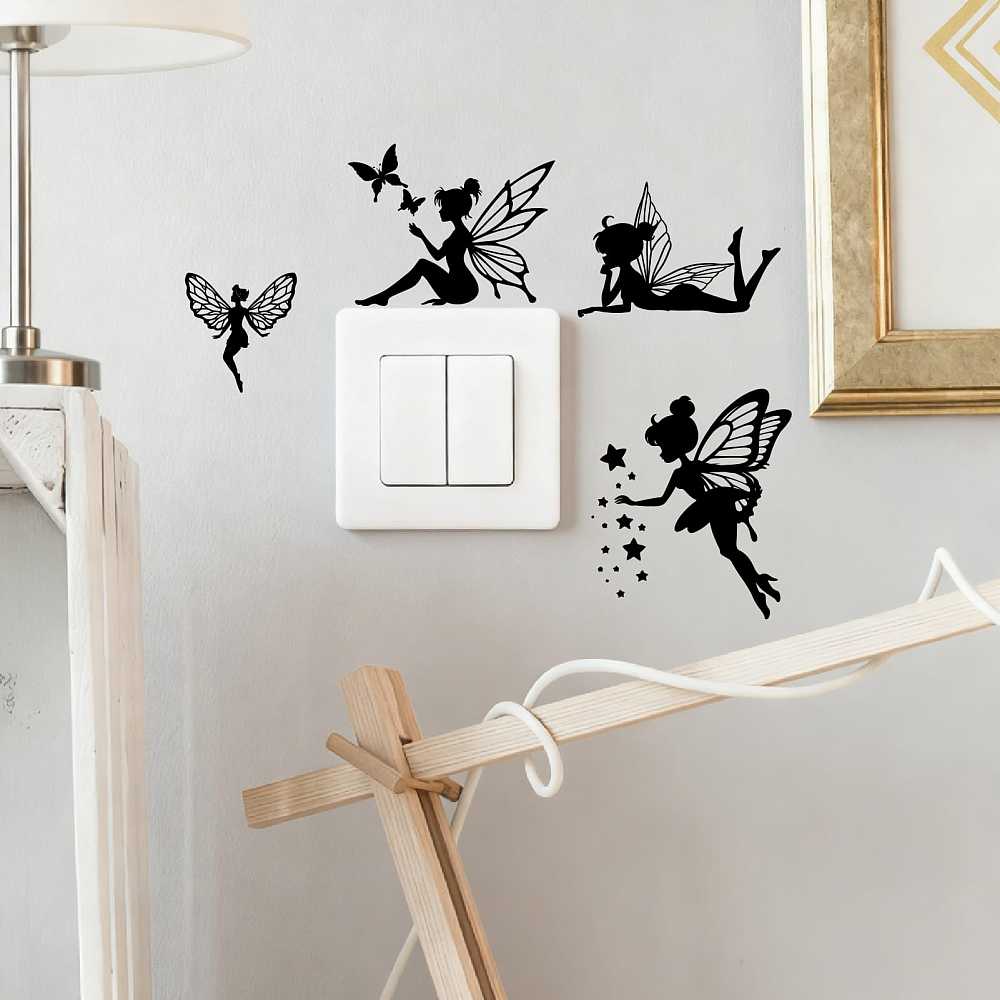 4 Sheets 4 Styles PVC Waterproof Decorative Stickers Self Adhesive Decals for Furniture Decoration Angel & Fairy 240x125mm 1 sheet/style