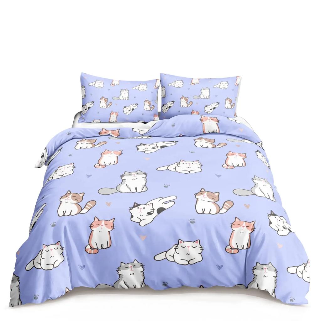 Blue Cartoon Cat Paw Print Duvet Cover For Children Boys And Girls Duvet Cover Cute Pet Cat For Bedroom Decorations Queen King