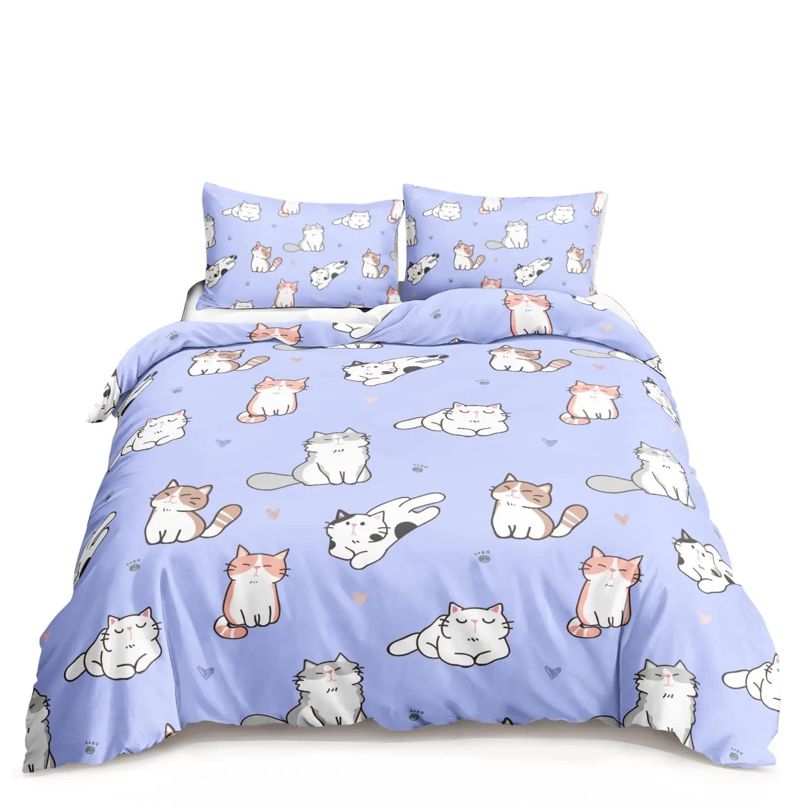 

Comforter Blue Cartoon Cat Paw Print For Children Boys And Girls Cute Pet Cat For Bedroom Decorations Queen King Comforter (quilt)-EU Single(135*200cm)3pcs