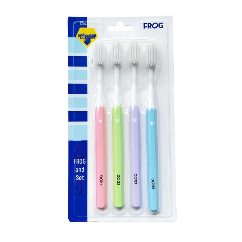 Frog Toothbrush 4-Pack for Adults, Large Head & Soft Bristles, Unisex Home Use
