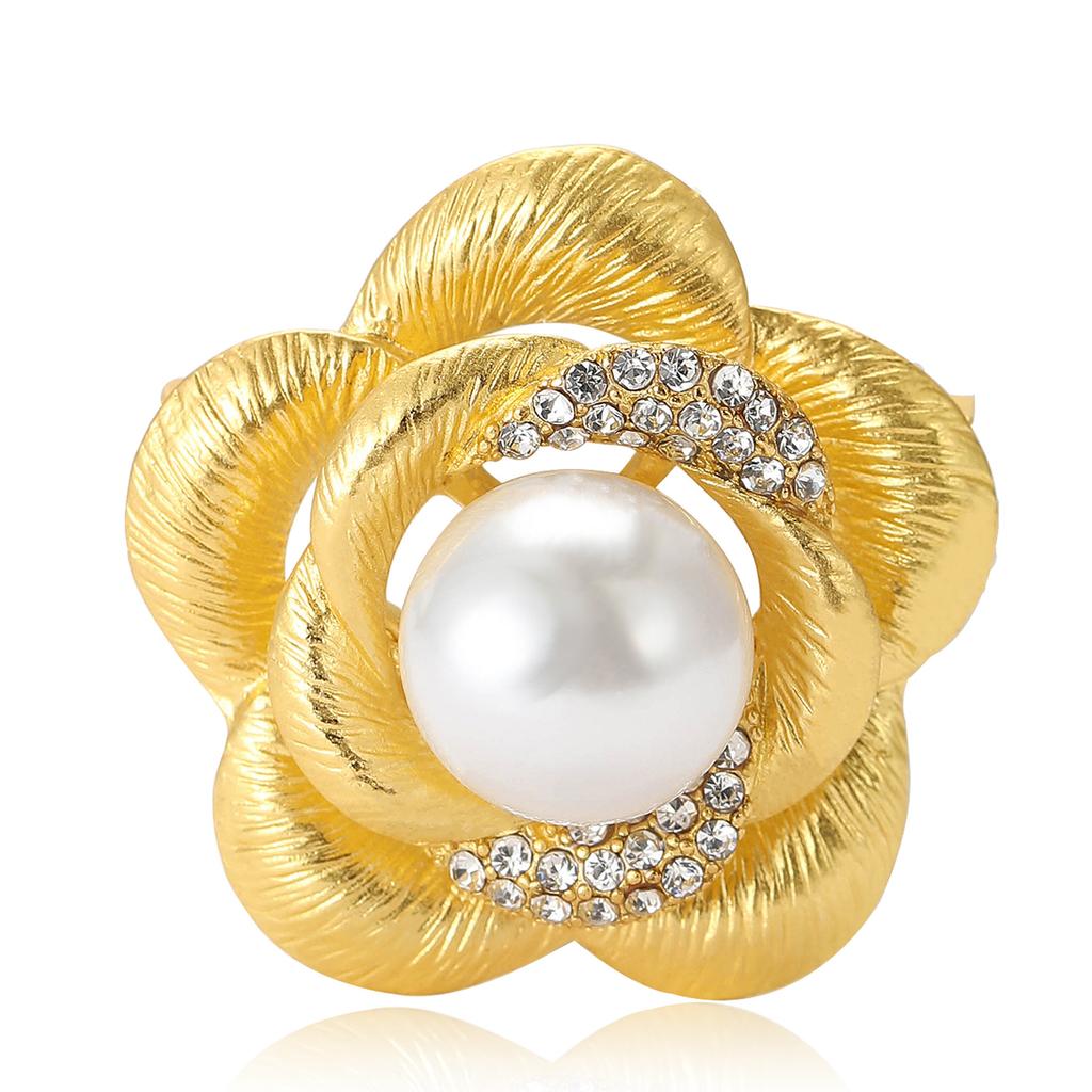 Creative Exquisite Alloy Matte Gold Pearl Flower Brooch Fashion Personality Women'S Clothing Brooch Ornament Pin
