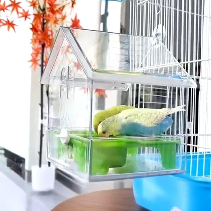 Vogelkäfig Futterspender Sittich Badewanne Tränke Fütterung Tragbar Multifunktion Aufhängbar Vogelbad Hängende Duschbox für Sittiche