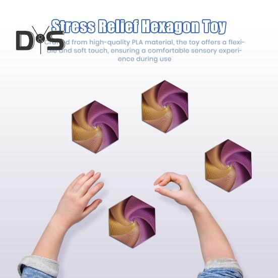 3D tištěná fraktální fidget šestiúhelníková senzorická hračka pro děti a dospělé s šestiúhelníkovým motivem, spirála, šestiúhelníková senzorická hračka