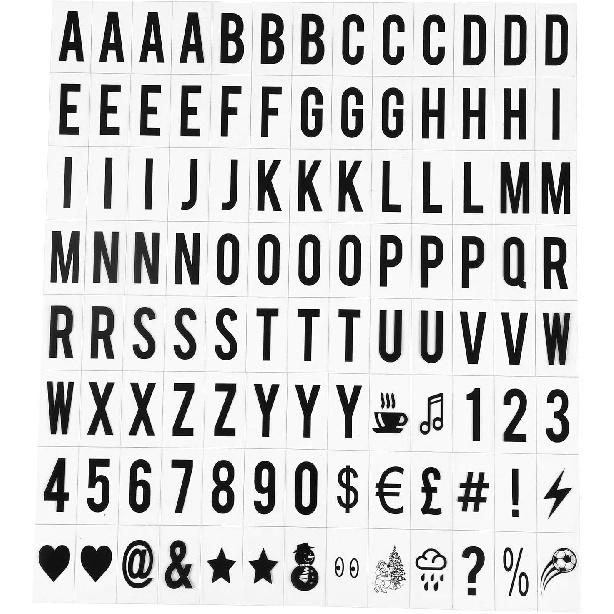 A Set 104Pcs Black Cinematic Lightbox Replacement Letters and Numbers Signs for A4 Light Up Letter Box Sign Message Board,Message Signs,Presentation