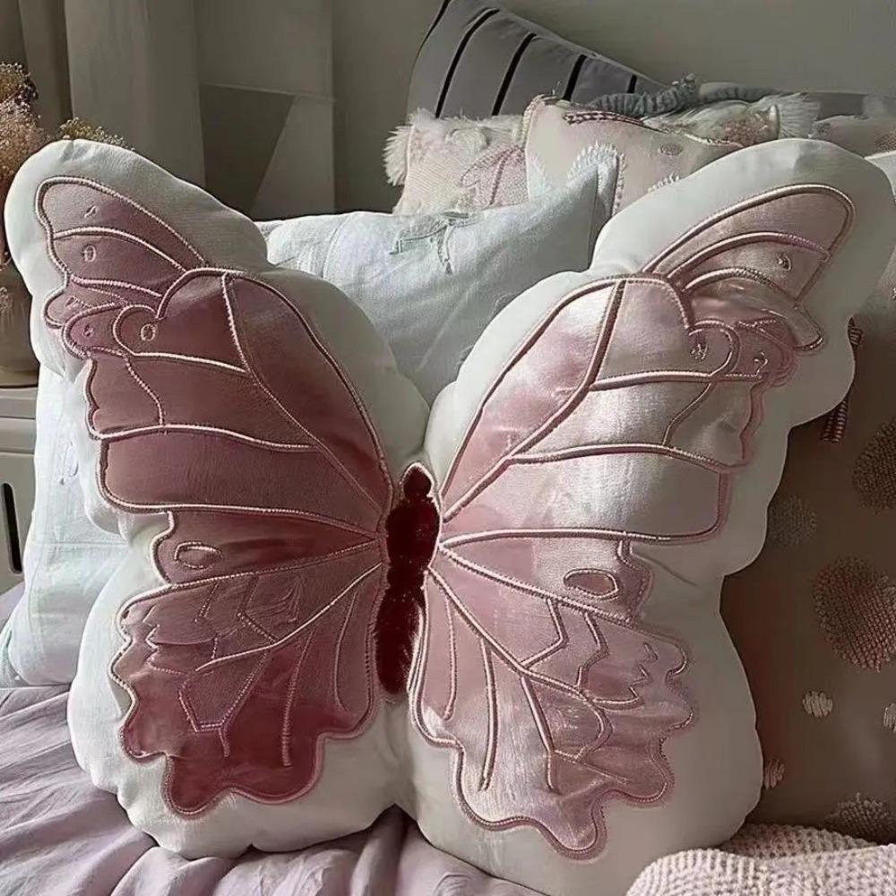 Butterfly Pillow Throwing Pad Short Plush Cushion Cute Girl Pink Toy for Bedroom Sofa Home Decoration Home Textile Cushion