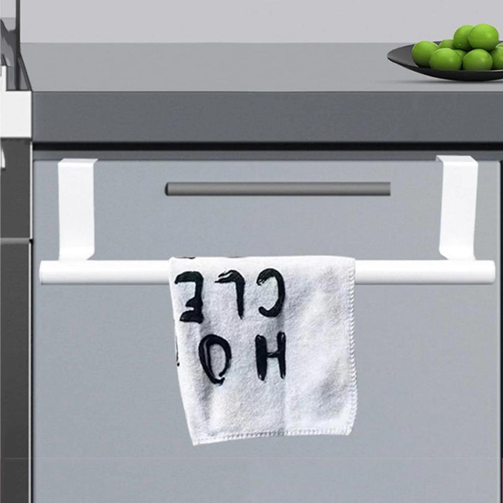 1pc-Towel Rack Stand Stainless Steel Cabinet Door Hanging Rod Punch-Free Holder Kitchen Bathroom Shelf Silver