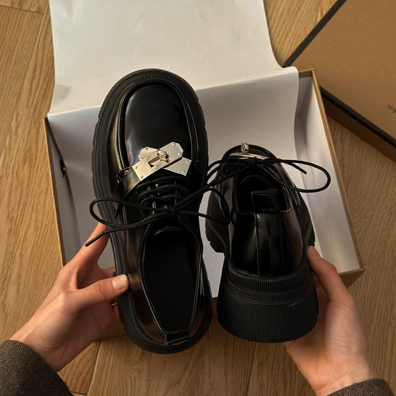 British Style Small Leather Shoes Women's 2025 Spring and Autumn New Black Retro Round Head Fashion Loafers Platform Muffin Single Shoes