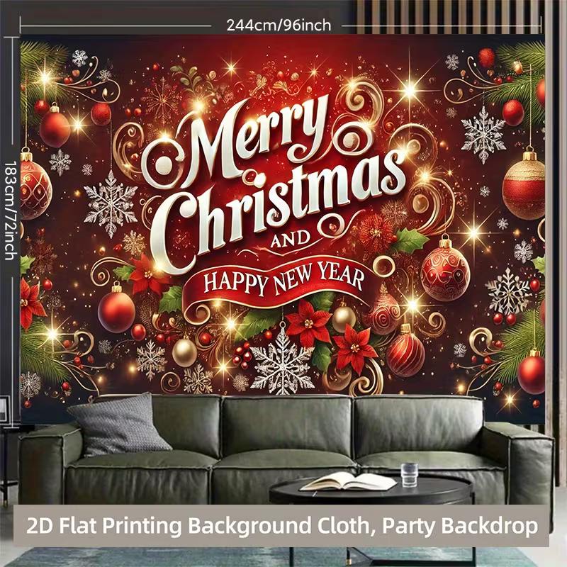 2D Flat Red Gold Christmas Ornament Backdrop for Winter Party Decoration