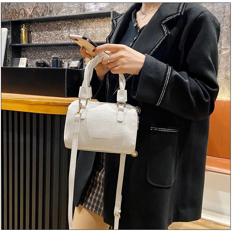 IELGY Fashion PU Embossed Stone Pattern Shoulder Bag Portable Crossbody Boston Pillow Bag