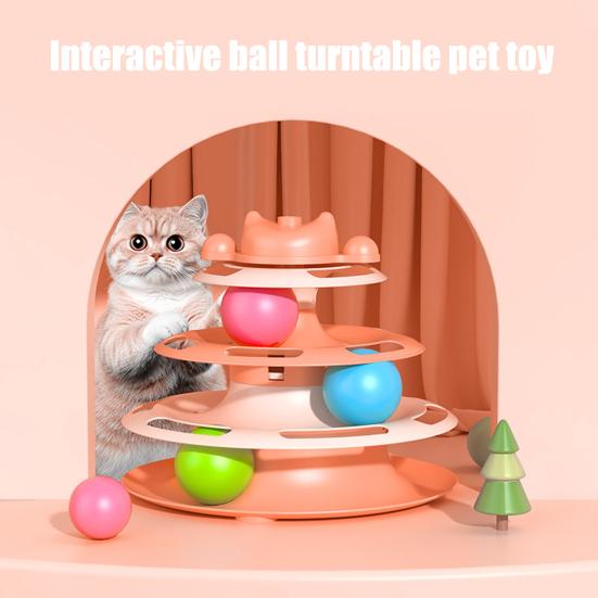 Turntable Tower Cat Toy 3-Tier Roller Track Toy with Spinning Balls Interactive Self Play Cat Teaser for Bored Indoor Adult Cats