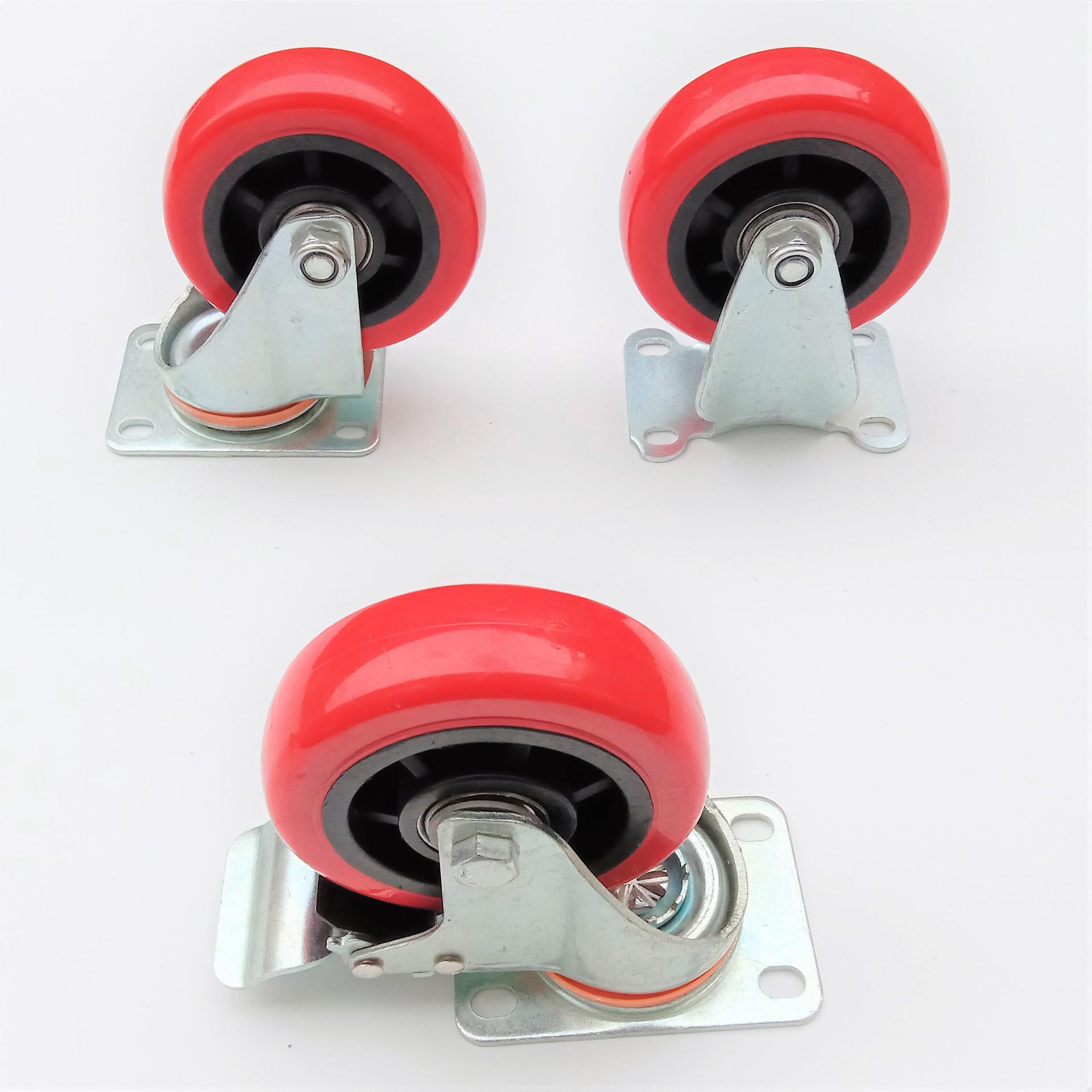 Shengxiang Eco-friendly Medium PVC Red Swivel & Fixed Caster Wheel 4-inch Medium Red Wheel Fixed