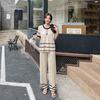 Cross-border Foreign Trade Minimalist Patchwork Loose Short-sleeve Sweater Top, High-waisted Slimming Wide-leg Pants, Knit Two-piece Set, Summer
