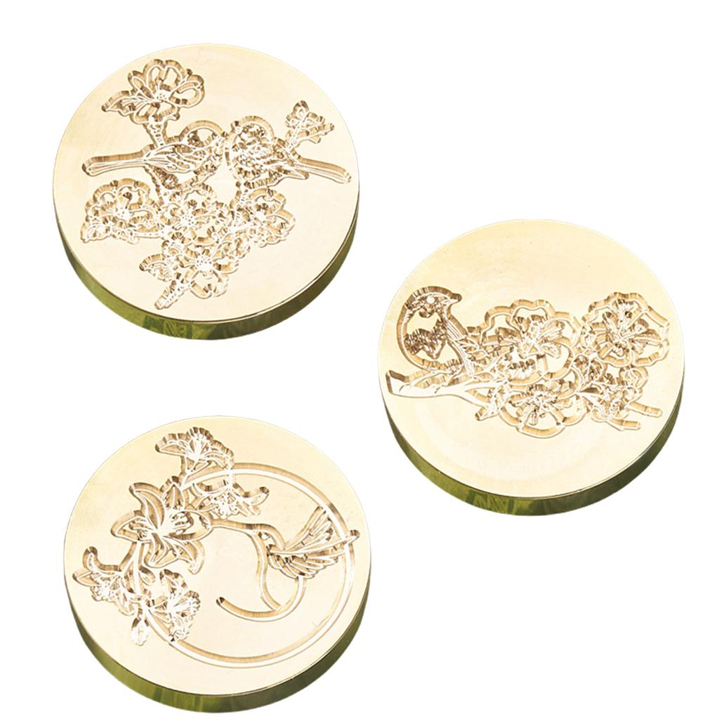 3Pcs Stamp Head Gift Envelope Invitations Greeting Card Decorations Brass Sealing Emboss Waxes Seal Stamp Head Removable