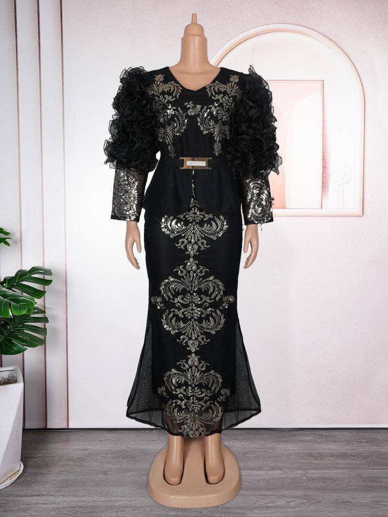 Plus Size Rhinestone Beaded V-neck Evening Dress for Women