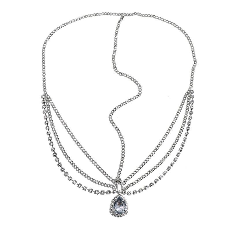 European And American Retro Fashion Hair Chain Temperament Multi-Layer Tassel Geometric Forehead Water Drop Gemstone Headband Headband Headband Female