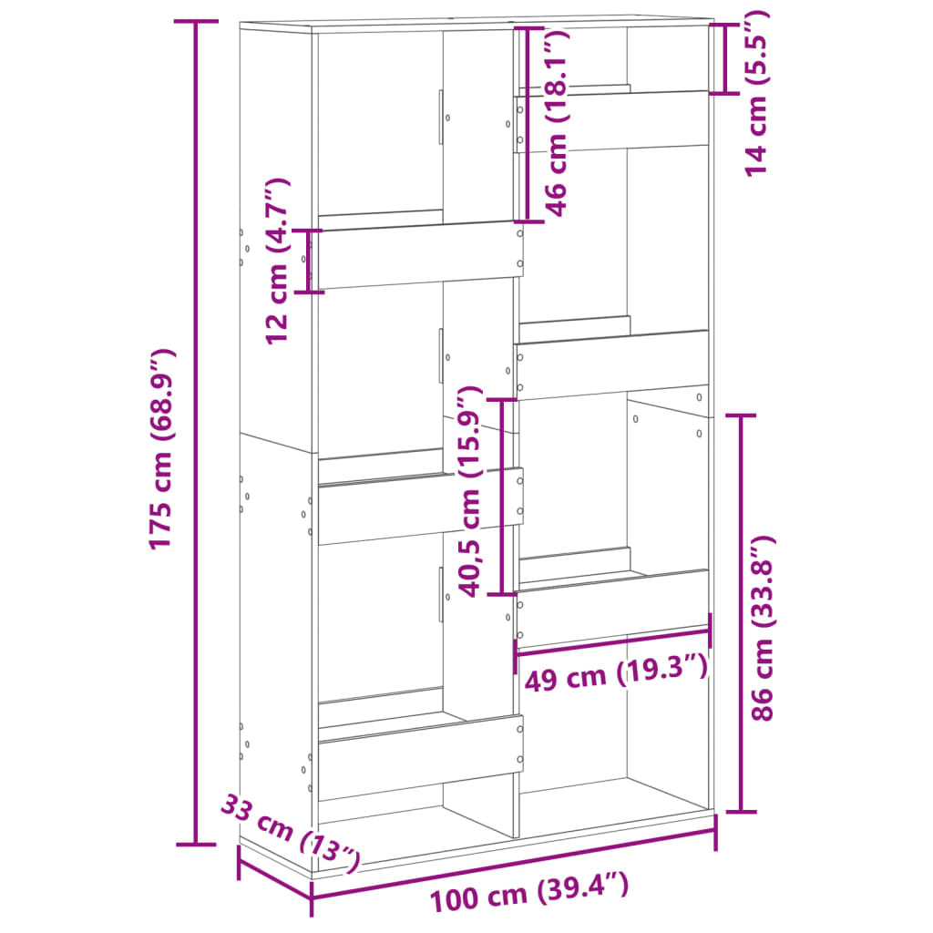 Room Divider White 100 x 33 x 175 cm Particleboard