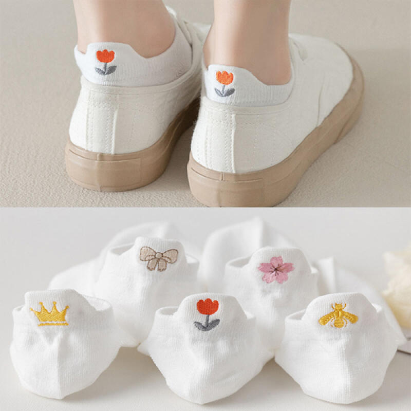 [5-Pair Set] Aros Simple Ankle Socks with Back Neck Point 5-piece set