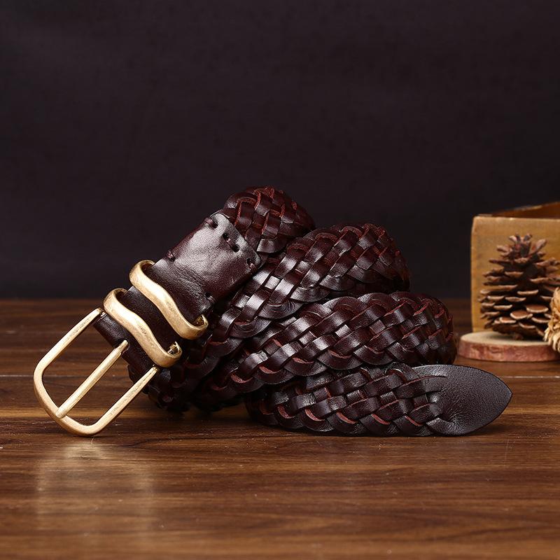 Personalized Fashion Trend, Hand-Woven Belt For Women, Free Punching, Versatile Retro Pure Cowhide Woven Genuine Leather Belt For Women