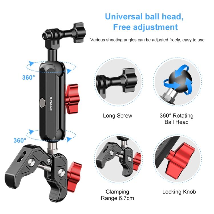 PULUZ Motorrad Lenker Krabbenklemme CNC Metall Magic Arm Stange Halterung