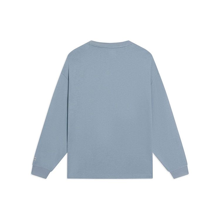 Li-Ning Sports Life Series Solid Color Crew Neck Long Sleeve T-shirt Men Tops Teal-Grey AHSS751-4