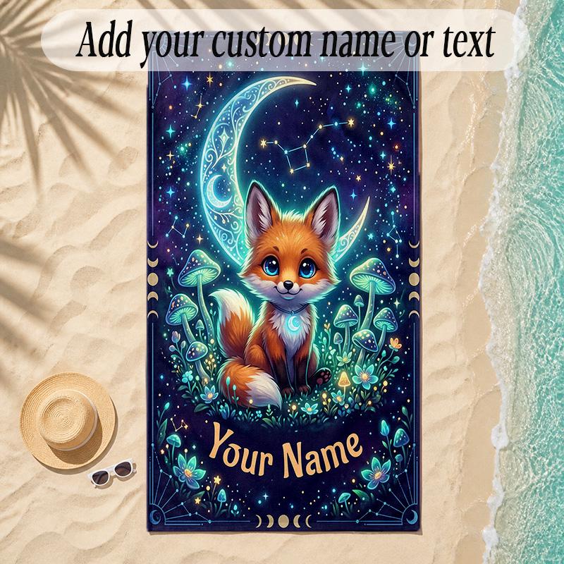 Fox Theme Soft Beach Towel Personalized Custom Name Text Towel Portable for Beach Pool Travel