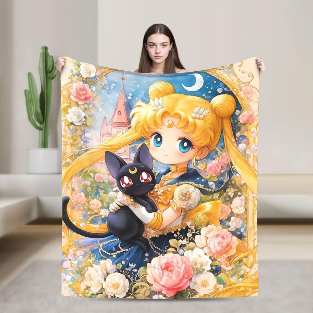 Sailor Moon Warm Blanket Child Plush Throw Blanket Funny Couch Bed Flannel Bedspread Sofa Bed Cover