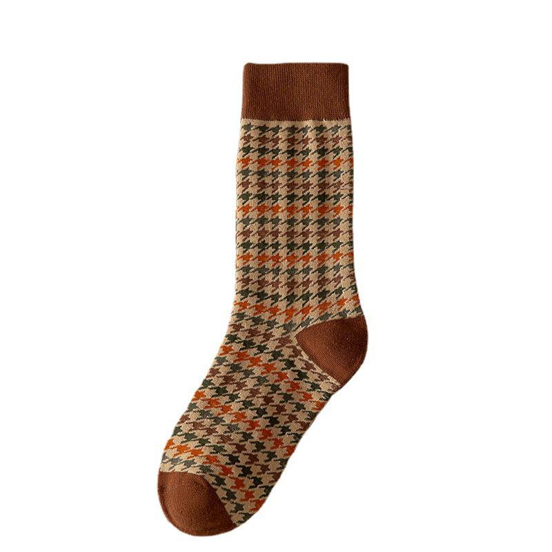 Mori-Style Retro Plaid Mid-Calf Socks for Women - Trendy Korean Fashion, Autumn/Winter