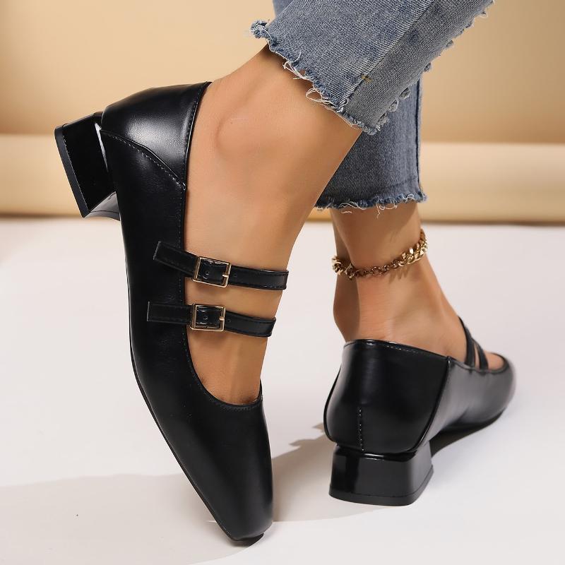 Fashion 2025  High Quality Spring Autumn Women's Double Buckle Mary Jane Shoes Patent Leather Dress Shoes High Heels Retro Women's Shoes
